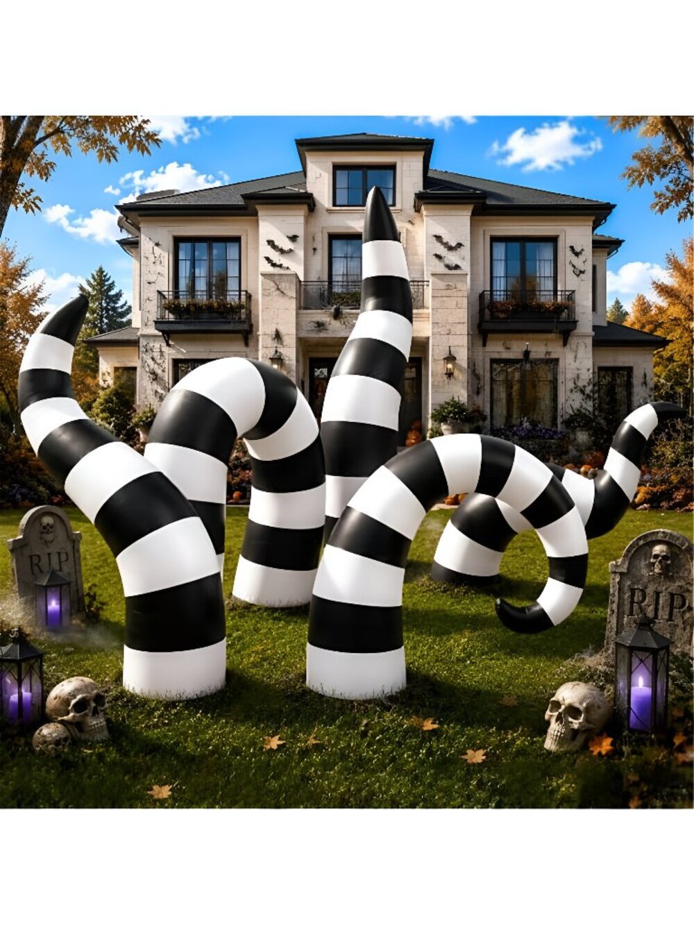 Halloween Inflatables Outdoor Decorations, Striped Sandworm Blow Up Decor